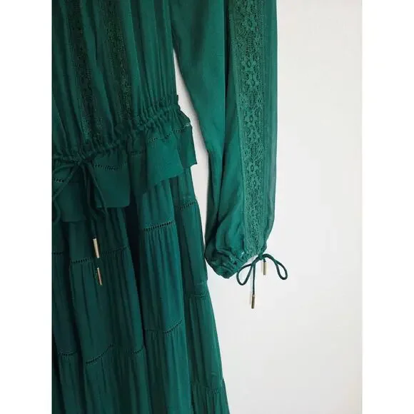 Zimmermann Green Maxi Dress US 4 Lace Tiered Long Sleeves Boho - Picture 9 of 12